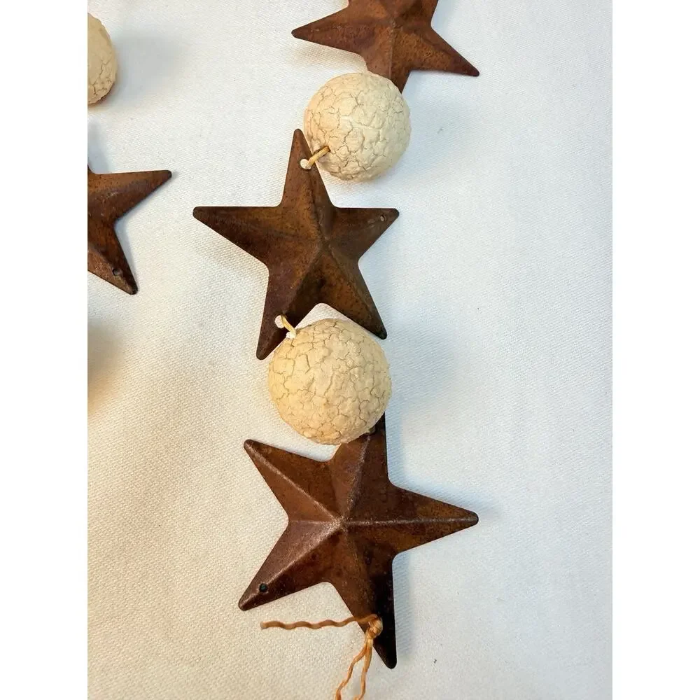 Factory Direct Craft Primitive Holiday Rusted Star & Cotton 4 Foot Garland